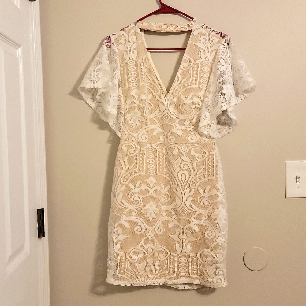 White & Tan Lace Cocktail or Party dress